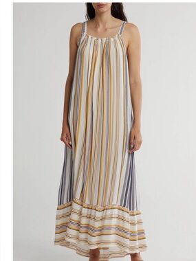 lovestitch Striped Maxi Sundress in Yellow, Navy & Tan